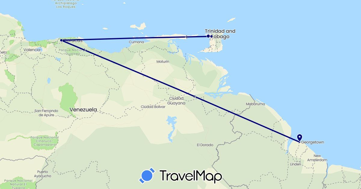 TravelMap itinerary: driving in Guyana, Trinidad and Tobago, Venezuela (North America, South America)